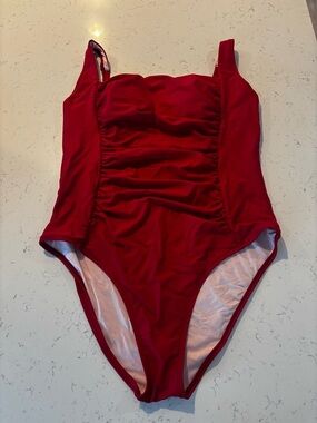 Womens' Red Ruched One-Piece Swimsuit